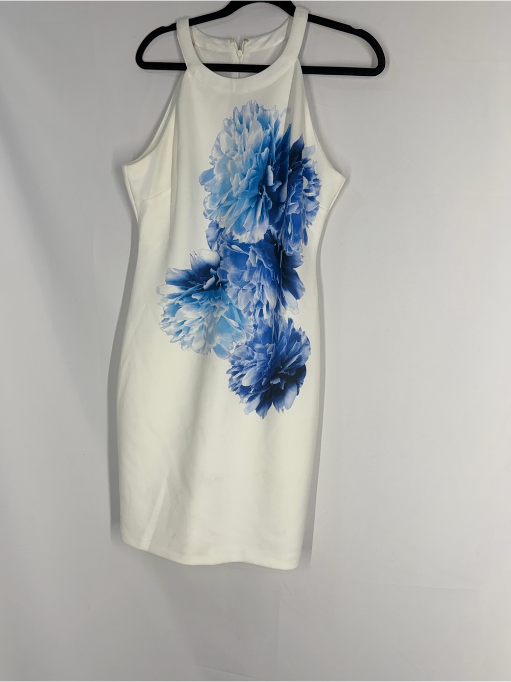 GUESS White Mini Dress with Blue Floral Print